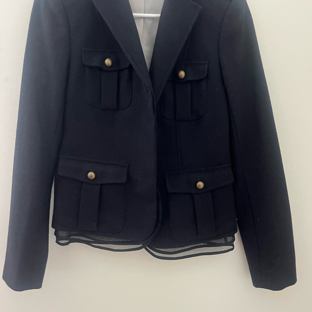 Ann Taylor Loft Size 2 Navy Blue Lace Trim Jacket Blazer Wool Blend